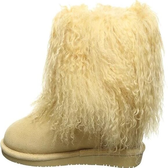 Bearpaw Boo Beige Shearling Wool Line Curly Lamb Fur Mongolian Sherpa Boots 8 - Picture 4 of 8